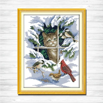 Animals Cross Stitch snow scenery winter Cat and birds 14CT11CT DMC hand made cross stitch kits Embroidery Home Decor Needlework
Animals Cross Stitch snow scenery winter Cat and birds 14CT11CT DMC hand made cross stitch kits Embroidery Home Decor Needlework