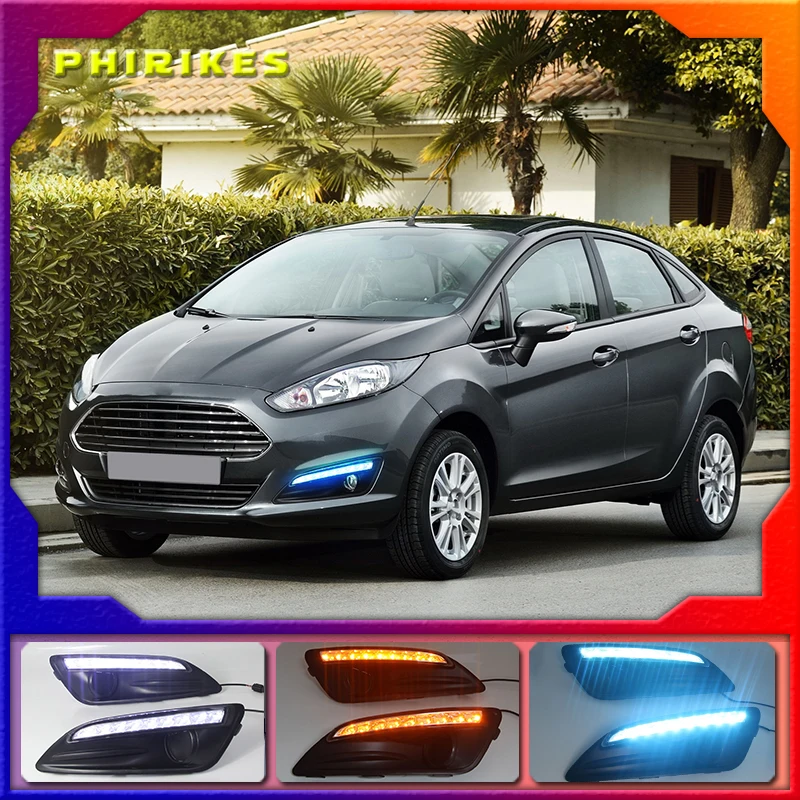 

1Pair for Ford Fiesta 2013 2014 2015 2016 LED Daytime Running Light LED DRL Fog lamp cover Yellow Turning signal Lights