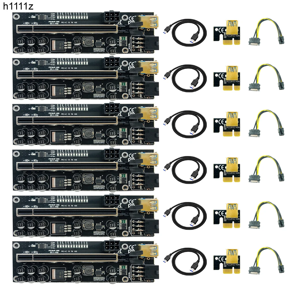 6PCS VER011 PCIE Riser for Video Card USB 3.0 PCI Express 1X to 16X Cabo SATA 6pin Power Cable Bitcoin Miner Mining | Компьютеры и