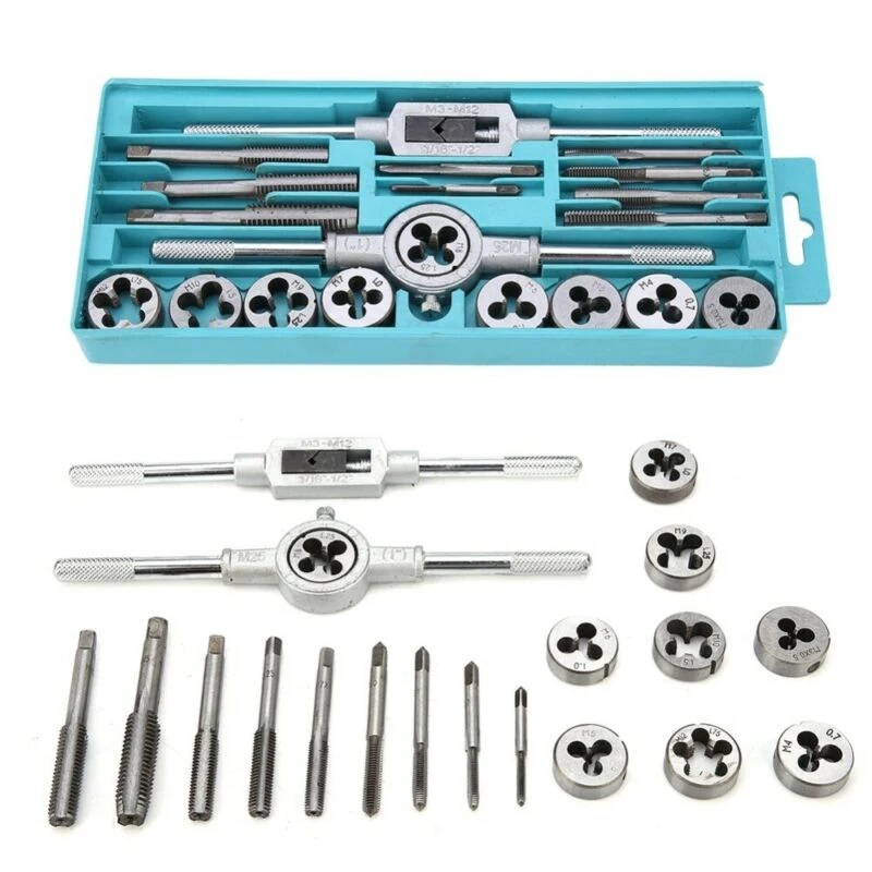 20pcs Metric Taps and Dies Set M3~M12 Screw Thread & Wrenches Hand Tools w/ Box Wrench screw wire tool alloy metal belt bag
20pcs Metric Taps and Dies Set M3~M12 Screw Thread & Wrenches Hand Tools w/ Box Wrench screw wire tool alloy metal belt bag