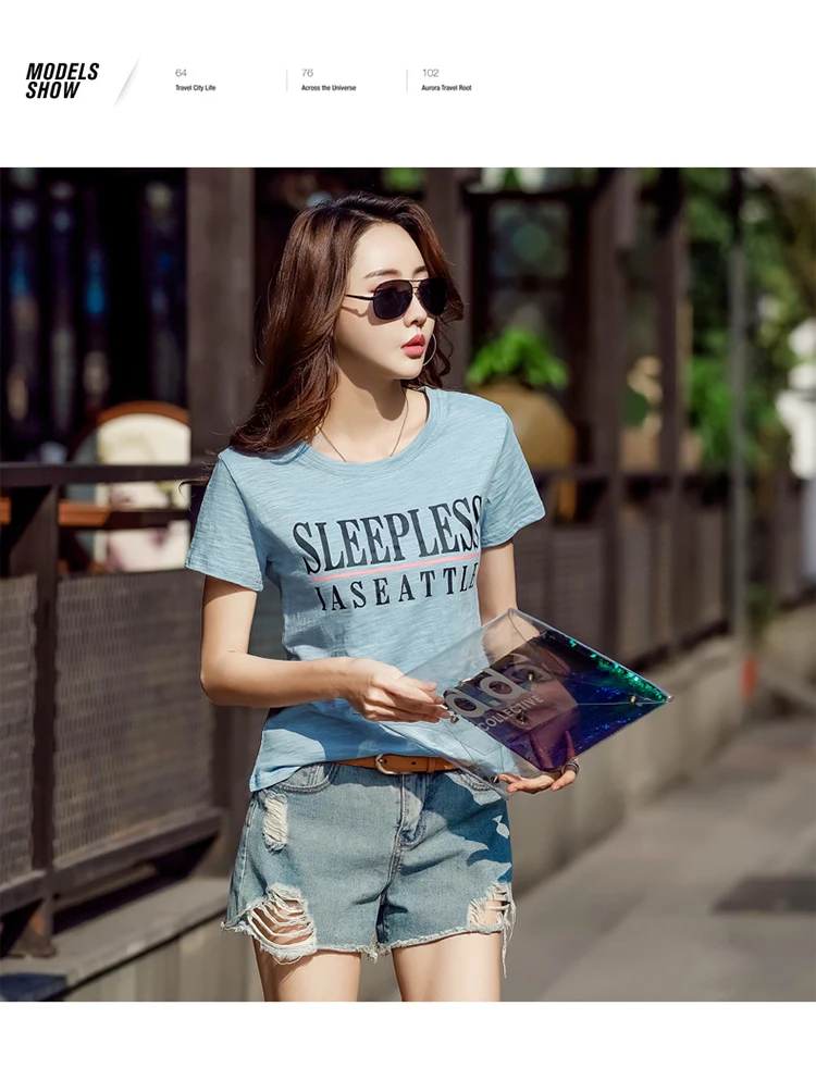 New 95% Cotton letter Women T-shirt Summer Short Sleeve Round Neck Harajuku Printing Tee Women Casual Fashion Female Tops
