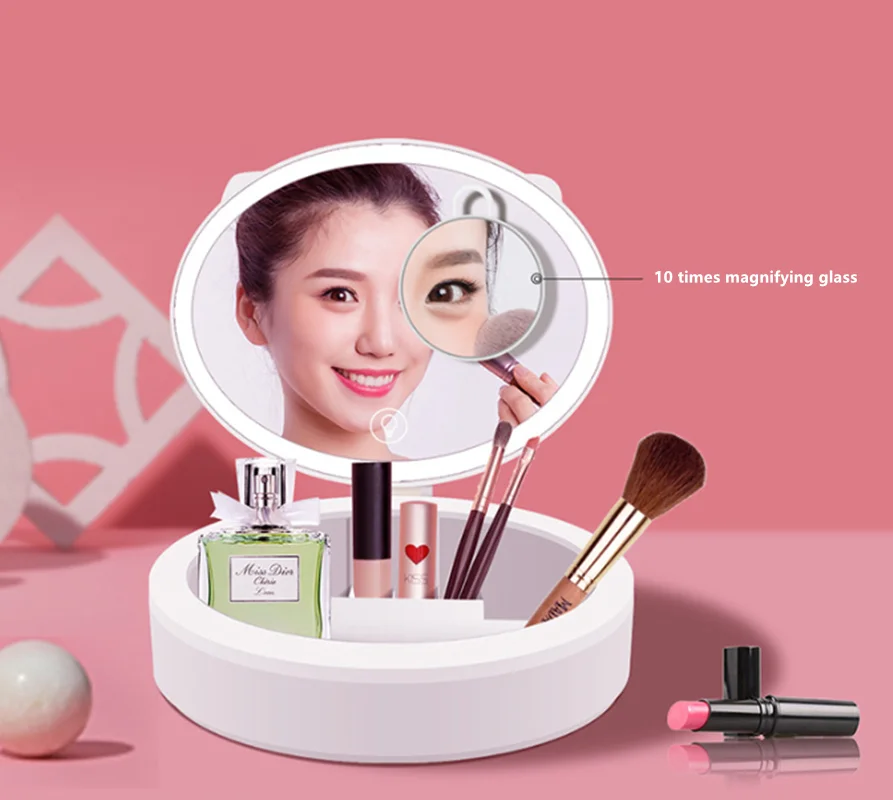 Led Makeup Mirror Storage Box Integrated With Ten Times Mirror Desktop Mirror Three-Color Adjustable Fill Light Portable Mirror
Led Makeup Mirror Storage Box Integrated With Ten Times Mirror Desktop Mirror Three-Color Adjustable Fill Light Portable Mirror