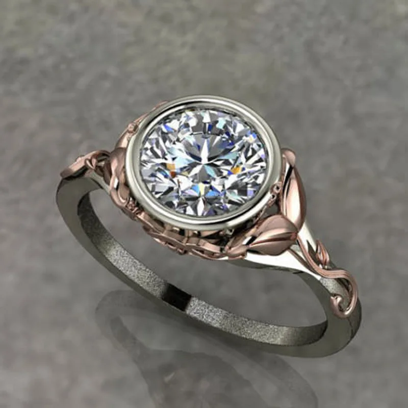 Фото Luxury Female Openwork Two-tone Classic Mirrored Round Zircon Ring for Women Gift Wedding Engagement Rings Jewelry Anillos | Украшения и