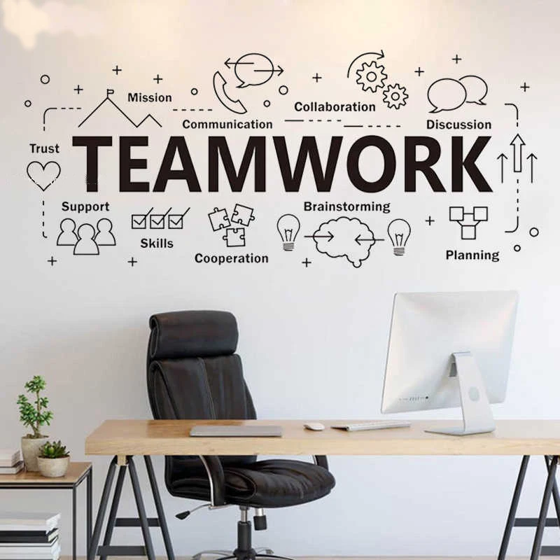 

Large Teamwork Word Sign Office Wall Decals Murals Cooperation Inspirational Quote Vinyl Removable Stickers Art Decor HY536