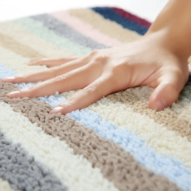 New Design Fashion Concise Stripes Pattern Absorbent Doormat Anti-Slip Floor Mat Soft Carpet Foot Pad Rug N