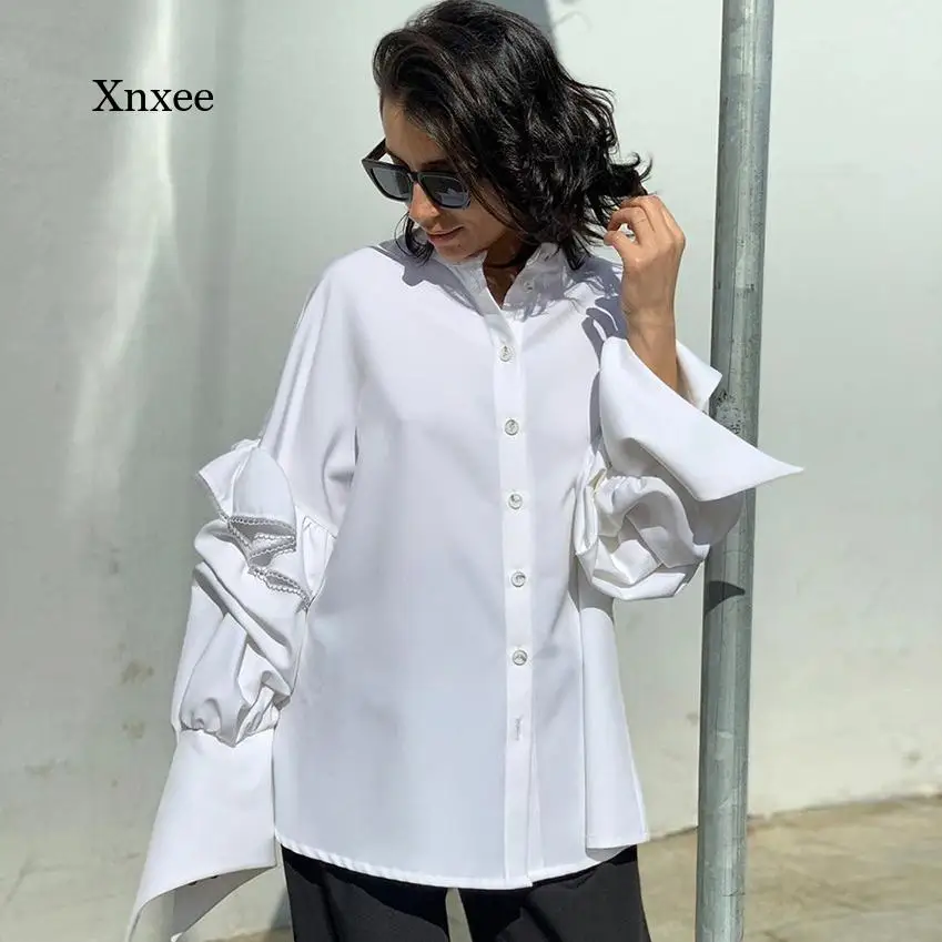 Ruffle Flare Sleeve Design Shirts Irregular Fashion Women Blouse Autumn Casual Long Sleeve Tops Buttons Elegant Party Blusas
Ruffle Flare Sleeve Design Shirts Irregular Fashion Women Blouse Autumn Casual Long Sleeve Tops Buttons Elegant Party Blusas