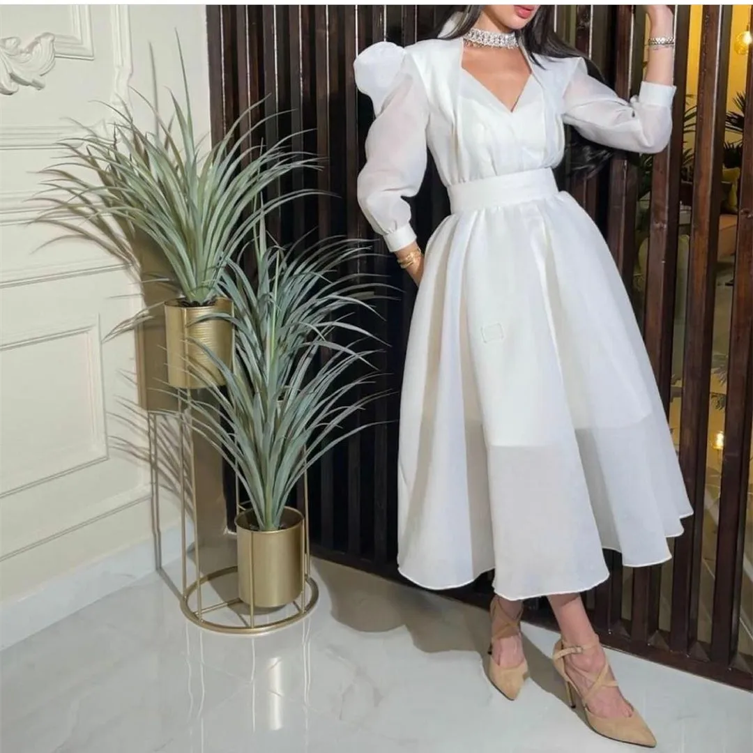 Elegant Short White Evening Dress with Sleeves A-Line V-Neck Abendkleider Prom Party Gown Sweetheart Tea Length Custom Made
Elegant Short White Evening Dress with Sleeves A-Line V-Neck Abendkleider Prom Party Gown Sweetheart Tea Length Custom Made