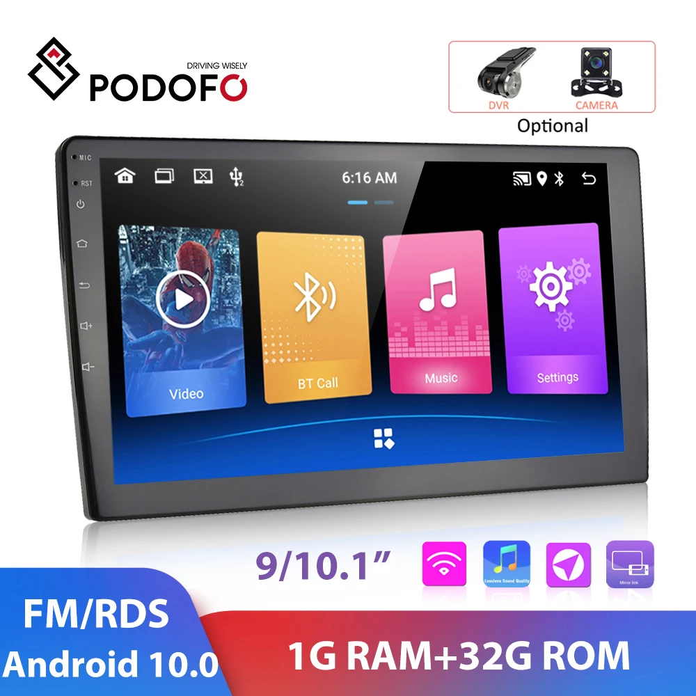 Автомагнитола Podofo 2DIN Android 10 0 GPS мультимедийный плеер 9 "10 1" универсальный