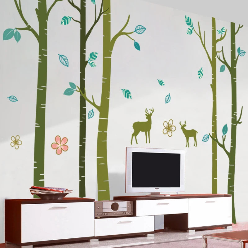 

Birch Trees Forest Deers Wall Sticker Art Home Decor Kids Room Mural Removable Large Size Vinyl Tree Decorative