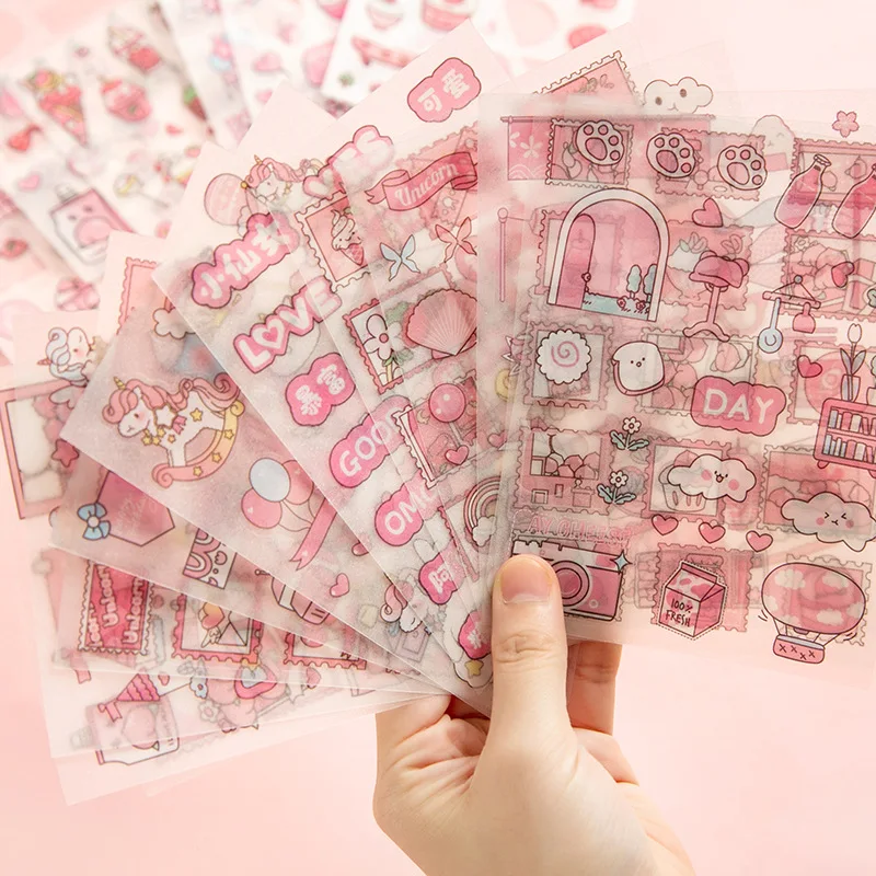 Альбом для стикеров 4 листа набор милых прозрачных наклеек с маленькими Розовыми