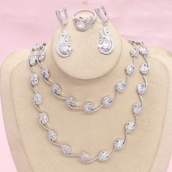 925 Silver Jewelry Sets For Women White Topaz Earrings Bracelet Pendant Necklace Ring Bridal Jewelry 
925 Silver Jewelry Sets For Women White Topaz Earrings Bracelet Pendant Necklace Ring Bridal Jewelry