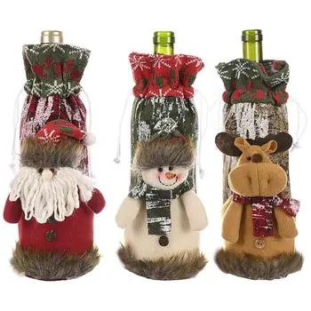 Christmas Wine Bottle Cover Bag Creative Santa Claus Dinning Imitation Knitted For New Covers Table Year Decor Snowman Bark D9F6