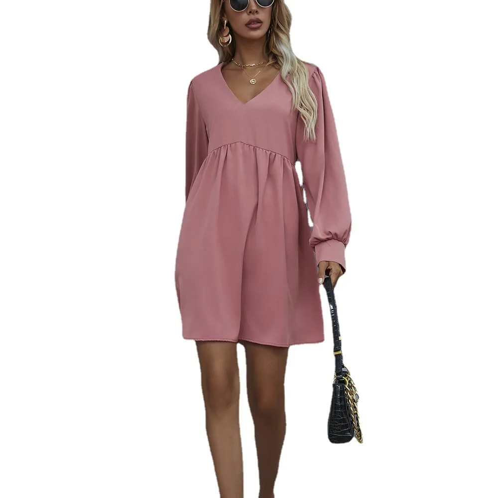 Women's Long-Sleeved V-neck Dress with Pullover, Loose Waist, Monochromatic, Party, Banquet, Noble, New Fashion, 2021
Women's Long-Sleeved V-neck Dress with Pullover, Loose Waist, Monochromatic, Party, Banquet, Noble, New Fashion, 2021