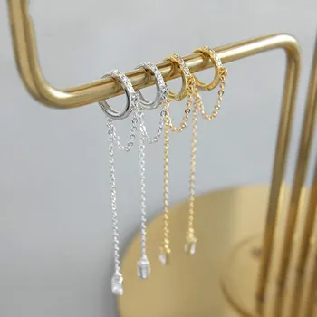925 Sterling Silver Earrings For Women Gold Zircon Long Tassel Femme Simple Dangle Drop Earings Fashion Jewelry Party 925-727 
925 Sterling Silver Earrings For Women Gold Zircon Long Tassel Femme Simple Dangle Drop Earings Fashion Jewelry Party 925-727