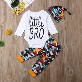Pudcoco Newborn Baby Boy Clothes Little Bro Romper Tops Camouflage Print Long Pants Hat 3Pcs Outfits Cotton Clothes Autumn 0-24M
Pudcoco Newborn Baby Boy Clothes Little Bro Romper Tops Camouflage Print Long Pants Hat 3Pcs Outfits Cotton Clothes Autumn 0-24M