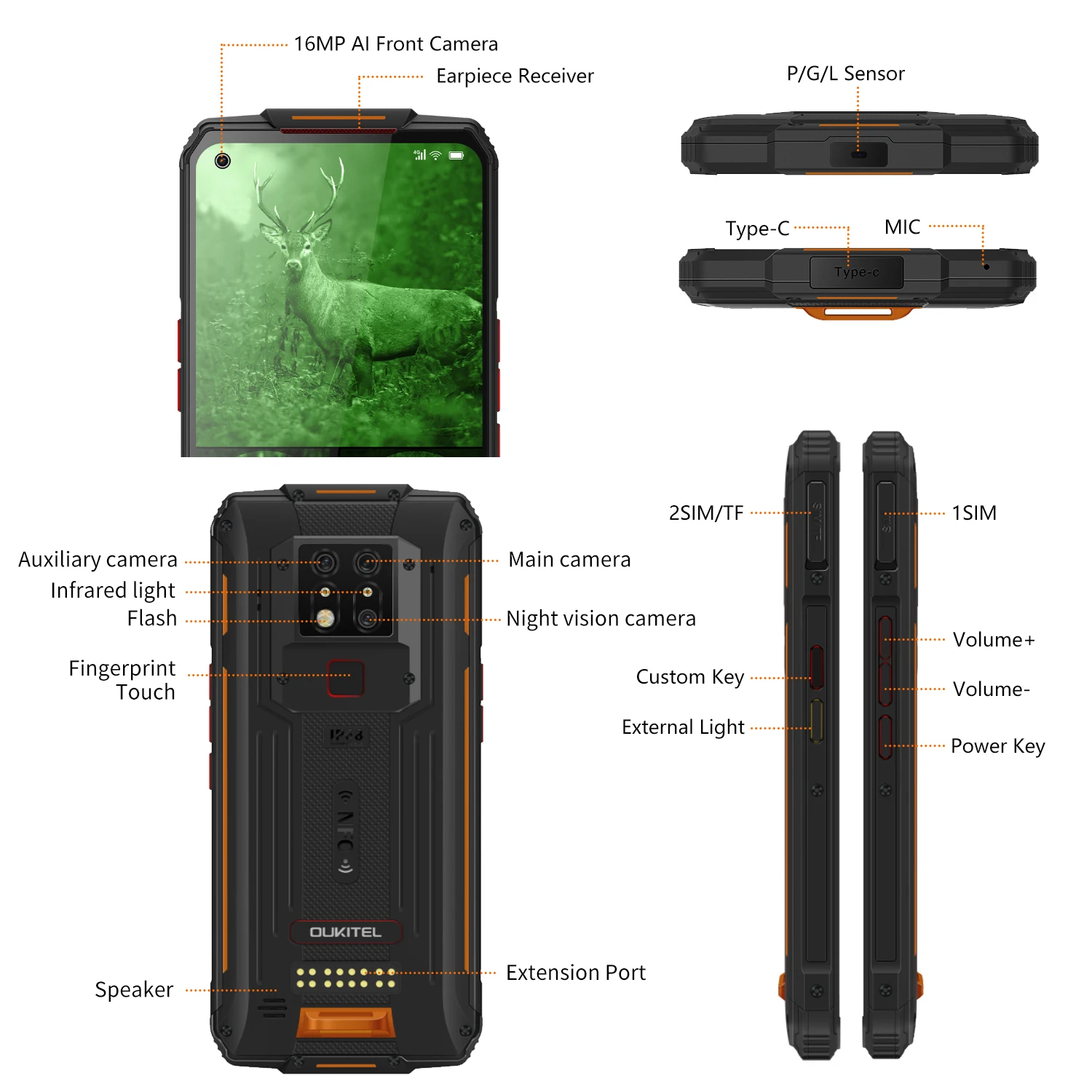 OUKITEL WP7 Rugged 8000mAh 6.53 Infrared Night Vision Mobile Phone 8GB 128GB Octa Core 48MP Triple Cameras Rugged Smartphone