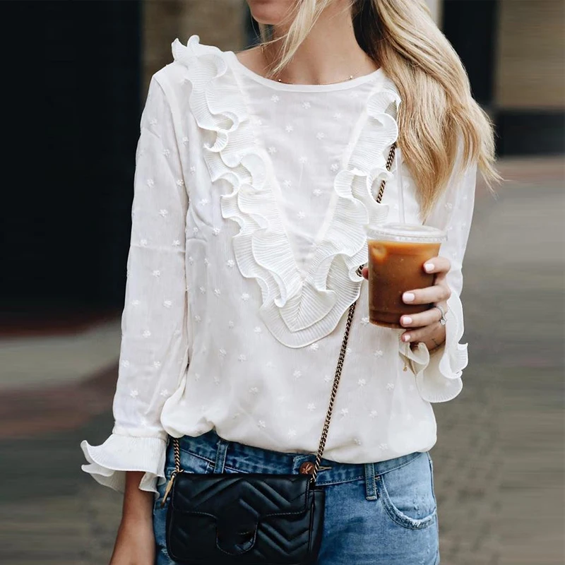 Women White O Neck Ruffles Long Sleeve Lace Long Sleeve Shirt Office Ladies Elegant Casual All-match Harajuku Blouse SJ3848M
Women White O Neck Ruffles Long Sleeve Lace Long Sleeve Shirt Office Ladies Elegant Casual All-match Harajuku Blouse SJ3848M