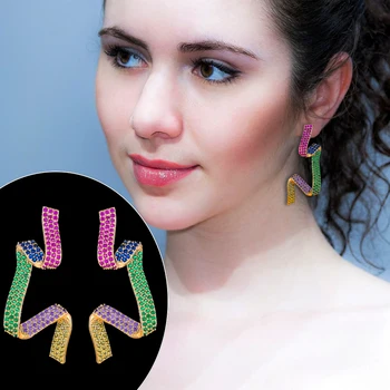 missvikki Trendy Geometric shape rainbow Shiny Earrings for Women Fine Jewelry Full CZ Bridal Wedding Earrings Jewelry GIFT 2020
missvikki Trendy Geometric shape rainbow Shiny Earrings for Women Fine Jewelry Full CZ Bridal Wedding Earrings Jewelry GIFT 2020