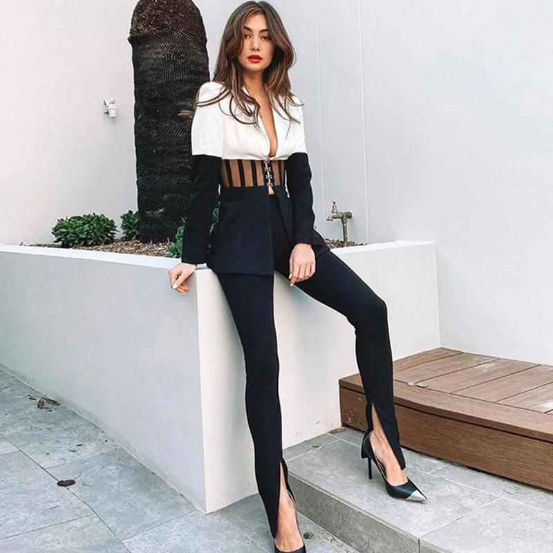All Free Shipping 2020 fall Chic black Two Piece Striped Voile patchwork Sexy Deep V Neck Club Party Tops Pants Suit for women
All Free Shipping 2020 fall Chic black Two Piece Striped Voile patchwork Sexy Deep V Neck Club Party Tops Pants Suit for women