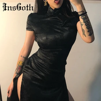 InsGoth Bodycon Black Maxi Dress Women Gothic Vintage Cheongsam Print Short Sleeve Long Dress Female Sexy Split Party Dresses
InsGoth Bodycon Black Maxi Dress Women Gothic Vintage Cheongsam Print Short Sleeve Long Dress Female Sexy Split Party Dresses