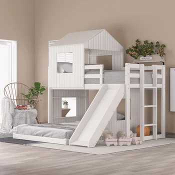 Wooden Twin Over Full Bunk Bed, Loft Bed With Playhouse, Farmhouse, Ladder, Slide And Guardrails For Kids Toddlers Boys & Girls
Wooden Twin Over Full Bunk Bed, Loft Bed With Playhouse, Farmhouse, Ladder, Slide And Guardrails For Kids Toddlers Boys & Girls