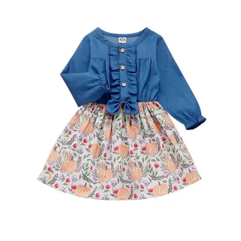 cute baby girls clothes girls fall dress girls Halloween dress girls denim long sleeve dress with pumpkin print 
cute baby girls clothes girls fall dress girls Halloween dress girls denim long sleeve dress with pumpkin print