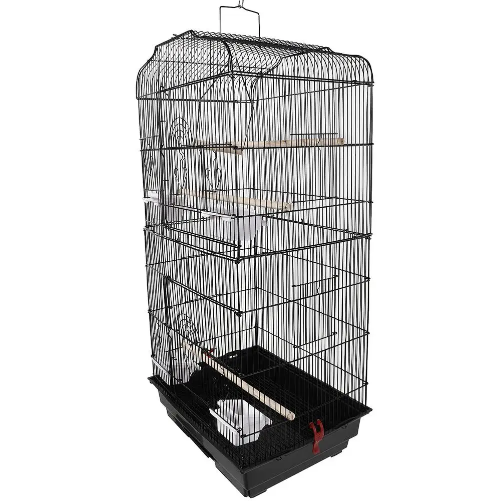 Furniture - 37" Bird Parrot Cage Canary Parakeet Cockatiel LoveBird Finch Bird Cage with Wood Perches & Food Cups Black