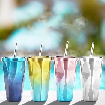 500ml Gradient Color Metal Coffee Cup With Reusable Straws And Lid Double Wall Diamond Vacuum Stainless Steel Eco-Friendly Mug 
500ml Gradient Color Metal Coffee Cup With Reusable Straws And Lid Double Wall Diamond Vacuum Stainless Steel Eco-Friendly Mug