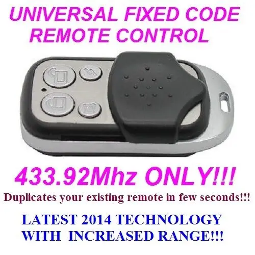 Universal remote control replacement clone duplicator Fixed code 433.92MHz for CAME TOP432M TOP434M TAM432SA TOP432SA TOP432NA TWIN2 TWIN4 TOP432S TOP434MA top432ee top432ev
Universal remote control replacement clone duplicator Fixed code 433.92MHz for CAME TOP432M TOP434M TAM432SA TOP432SA TOP432NA TWIN2 TWIN4 TOP432S TOP434MA top432ee top432ev