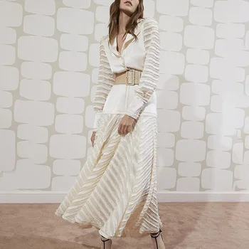 Women Autumn Dress Vintage Notched Stripe Long Sleeve Belted Tunic Maxi Dress Women 2019 Fall 
Women Autumn Dress Vintage Notched Stripe Long Sleeve Belted Tunic Maxi Dress Women 2019 Fall