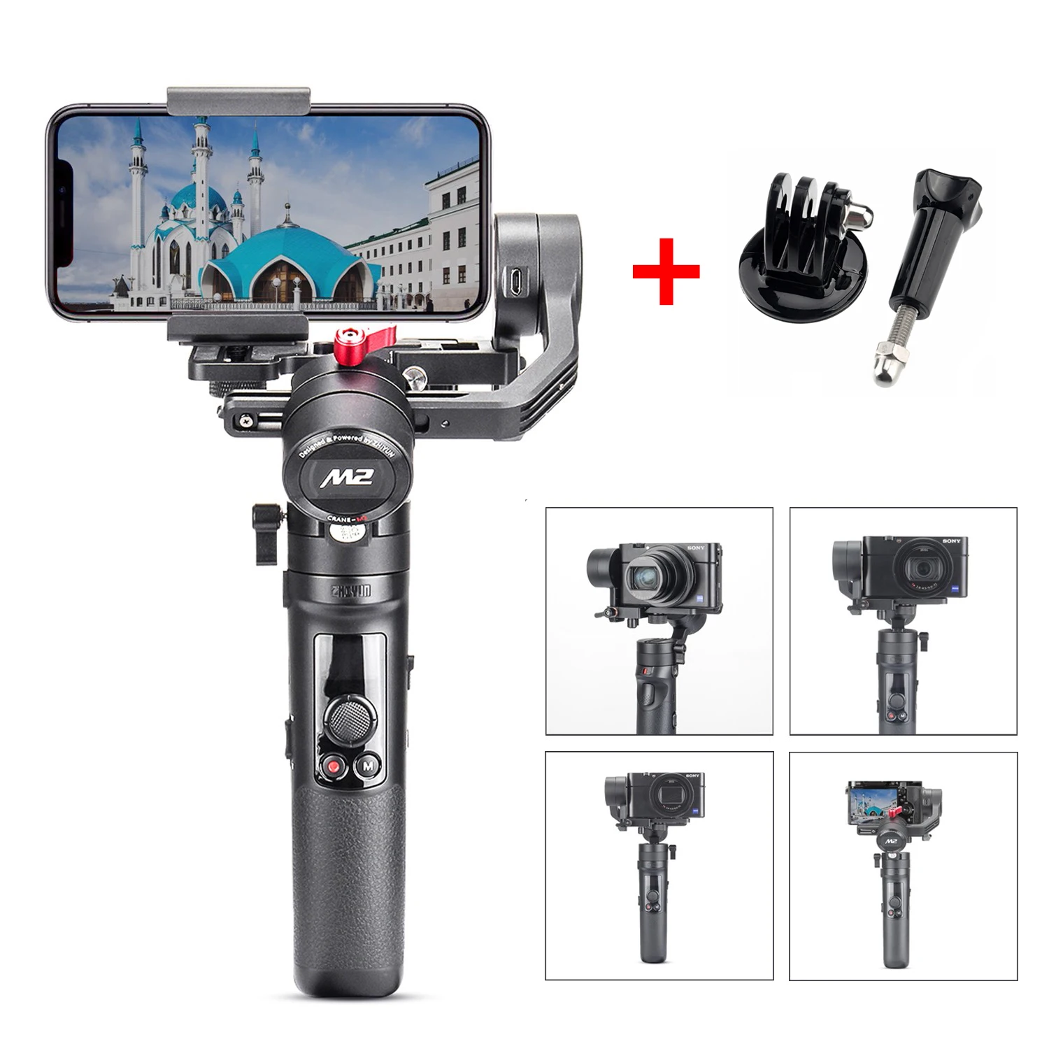Zhiyun Crane-M2 3-Axis Handheld Gimbal Stabilizer for Mirrorless Cameras Smart Phone and Action Cam with Adapter Screw for Gopro 
Zhiyun Crane-M2 3-Axis Handheld Gimbal Stabilizer for Mirrorless Cameras Smart Phone and Action Cam with Adapter Screw for Gopro