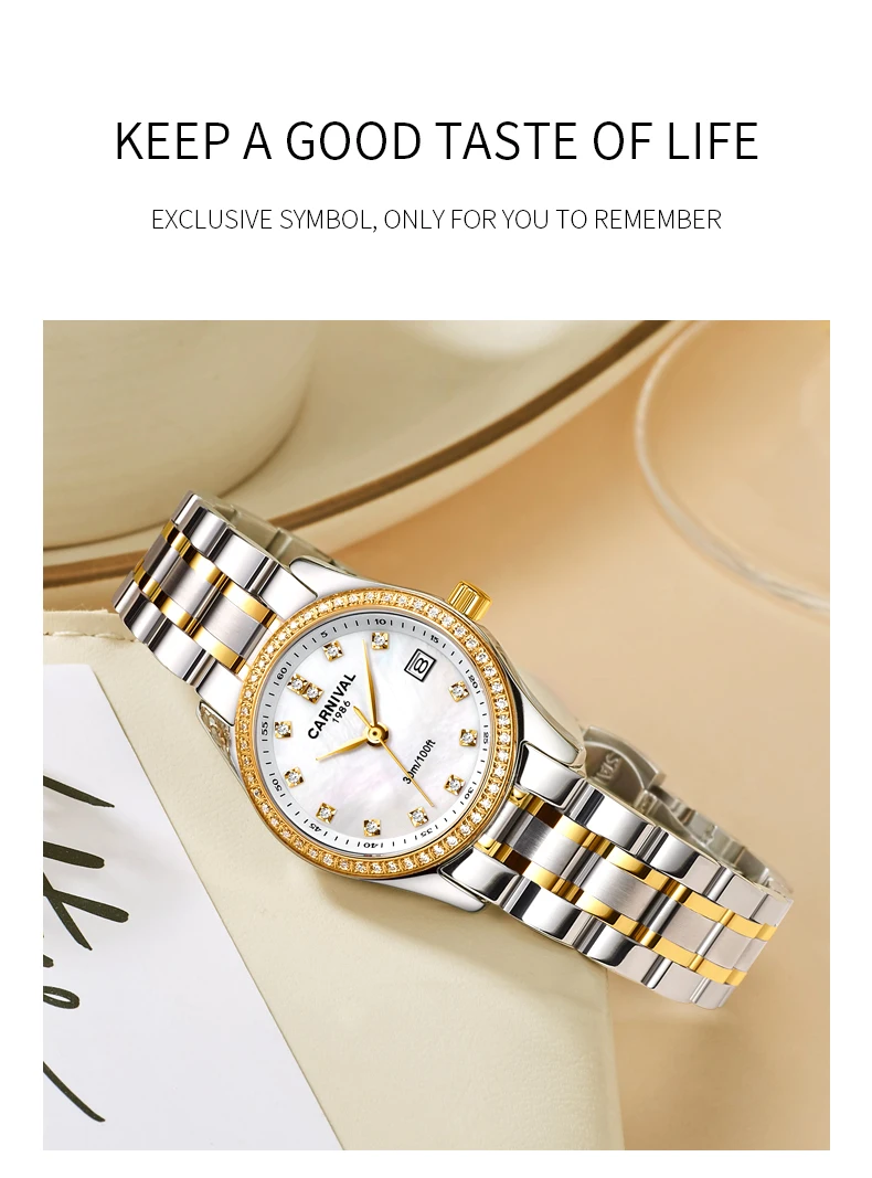 Carnival Quartz l Women's watch Stainless Steel Waterproof date watch women gift for friend