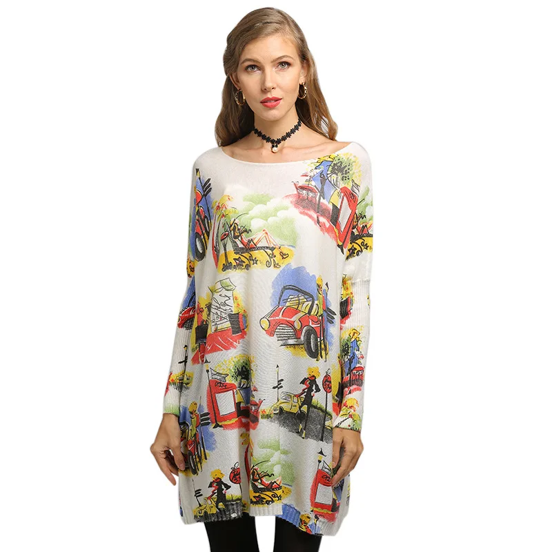 Женский вязаный кардиган с принтом Свободный пуловер большого размера