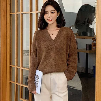 2019 autumn and winter new arrival loose thin lazy style v-neck warm sweater wool long sleeve pullover sweater women F6171
2019 autumn and winter new arrival loose thin lazy style v-neck warm sweater wool long sleeve pullover sweater women F6171