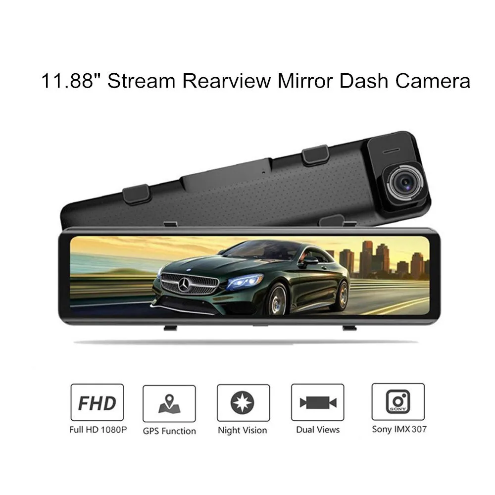 Car GPS DVR Streaming Rearview Mirror 11.88" Touch Screen Dual Lens Dash Cam 1080P Night Vision Motion Detection+Parking Monitor
Car GPS DVR Streaming Rearview Mirror 11.88" Touch Screen Dual Lens Dash Cam 1080P Night Vision Motion Detection+Parking Monitor
