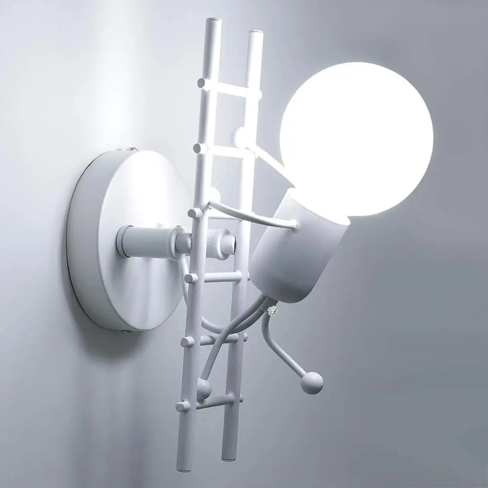 Современная креативная настенная лампа в форме человека черно-белая железная