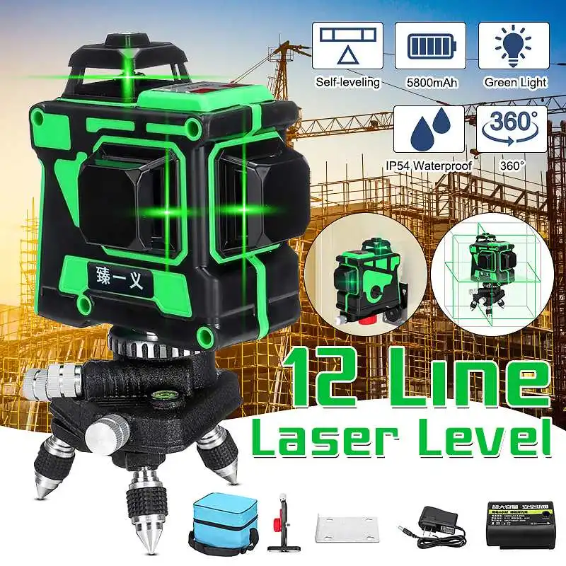 12 Lines 3D Green Laser Level Self-Leveling 360 Degre Horizontal And Vertical Cross Lines Green Laser Line With Tripod Battery
12 Lines 3D Green Laser Level Self-Leveling 360 Degre Horizontal And Vertical Cross Lines Green Laser Line With Tripod Battery
