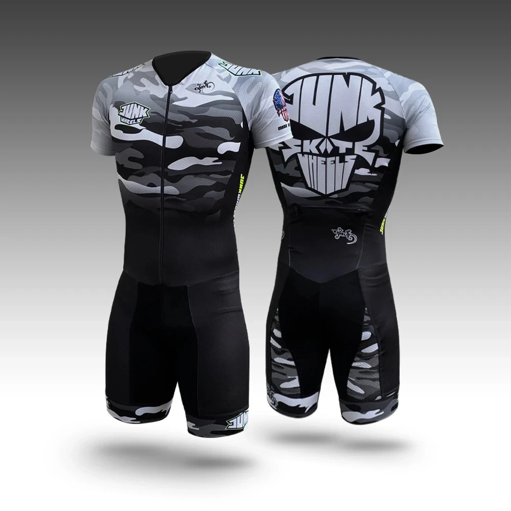 

JUNK Wheels Racing Suit Men Triathlon Speed Inline Roller Skate Skinsuit Kit Short Sleeve Suit Hombres Fast Skating Clothing