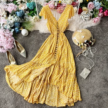 Women Summer Floral Maxi Dress Bohemian Irregular Cotton silk Backless Ruffle Dress Vintage Long pleated Print Beach Sundress
Women Summer Floral Maxi Dress Bohemian Irregular Cotton silk Backless Ruffle Dress Vintage Long pleated Print Beach Sundress