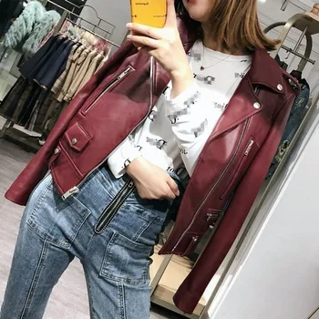 Fashion women's red wine sheepskin coat leather coat motorcycle women's coat short wind cut autumn loose leather coat
Fashion women's red wine sheepskin coat leather coat motorcycle women's coat short wind cut autumn loose leather coat