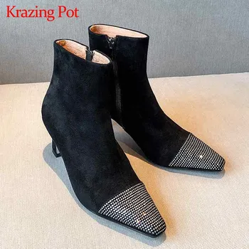 Krazing Pot shiny crystal studded fashion small square toe high heels mature sexy women winter fashion Zipper ankle boots L34 
Krazing Pot shiny crystal studded fashion small square toe high heels mature sexy women winter fashion Zipper ankle boots L34