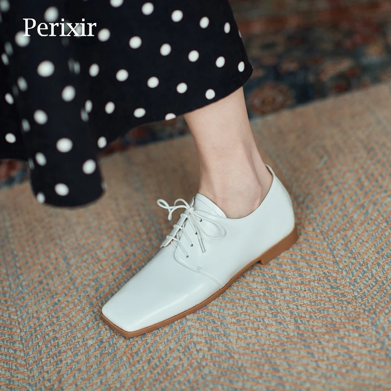 Perixir Design Women Flats Square Toe Genuine Leather Shoes Casual Style Sheepskin Spring New 2021 Lace Up White Shoes for Lady
Perixir Design Women Flats Square Toe Genuine Leather Shoes Casual Style Sheepskin Spring New 2021 Lace Up White Shoes for Lady