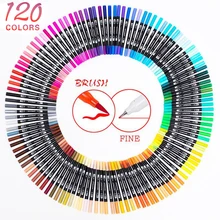 120 cor dupla escova arte marcadores caneta ponta fina e ponta da escova ótimo para adultos livros para colorir caligrafia lettering arte suprimentos(China)