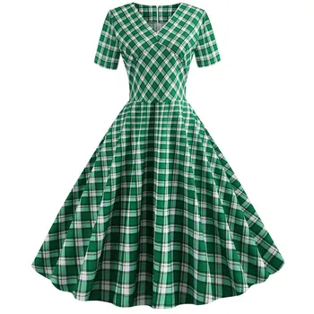 Green Plaid Print Short Sleeve Vintage Dress Women 2020 Casual V Neck Elegant Slim Office Party Vestidos Robe Femme Plus Size
Green Plaid Print Short Sleeve Vintage Dress Women 2020 Casual V Neck Elegant Slim Office Party Vestidos Robe Femme Plus Size