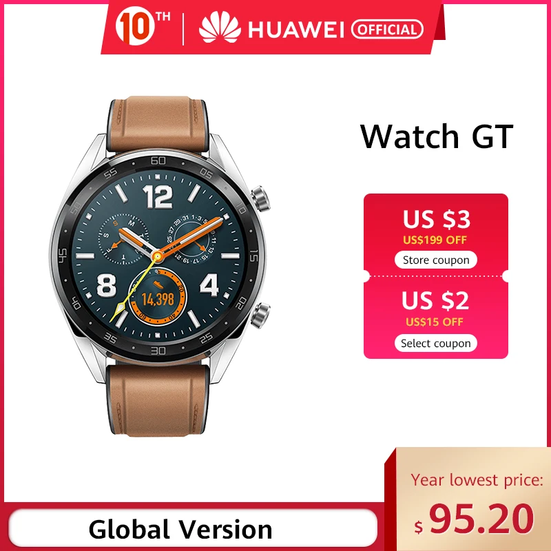 In Stock Global Version HUAWEI Watch GT Smart Watch 14 Days Battery Life 5ATM Waterproof 1.39'' AMOLED Screen Heart Rate Tracker
In Stock Global Version HUAWEI Watch GT Smart Watch 14 Days Battery Life 5ATM Waterproof 1.39'' AMOLED Screen Heart Rate Tracker