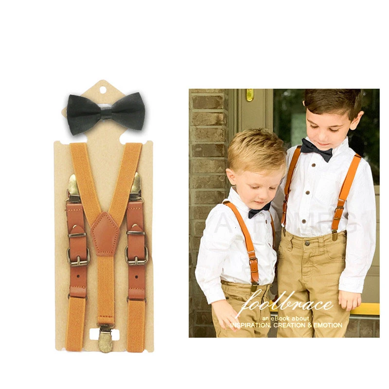 

2cm Width Boys Girls Bow Tie Suspenders Set For Baby Kids Pants Bow Tie Braces For Children Wedding Party Szelki Bretels