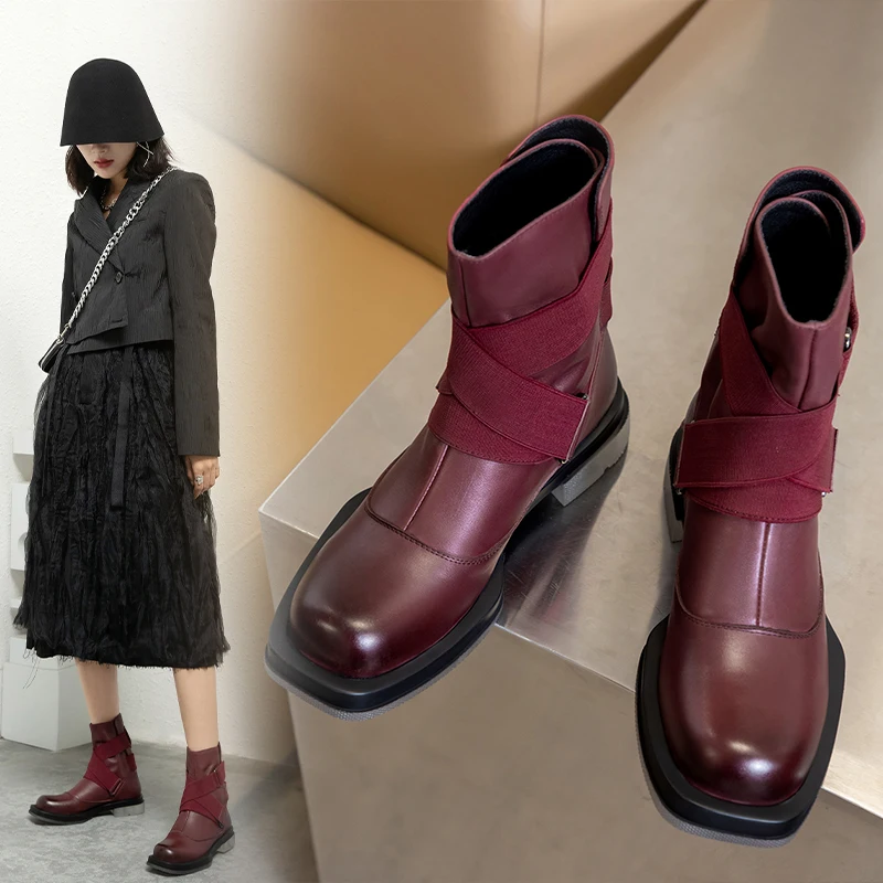 Genuine Leather Ankle Boots for Women Platform Boots Round Toe Elastic Band Shoes Woman Flat with Winter Short Western Boots
Genuine Leather Ankle Boots for Women Platform Boots Round Toe Elastic Band Shoes Woman Flat with Winter Short Western Boots