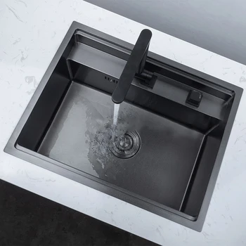 

Black Hidden Kitchen Sinks With Folded Faucet Kitchen Sink Stainless Steel Double Bowl Above Bar Counter Undermount Laundry Sink