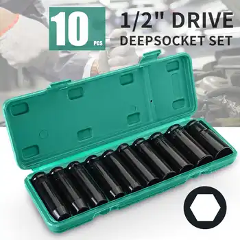 10 Pcs 1/2 Inch Chrome Vanadium Black Drive Deep Impact Socket 10 In 1 Set 8-24mm Size Garage Tool Wrench Adapter Hand Tool Set
10 Pcs 1/2 Inch Chrome Vanadium Black Drive Deep Impact Socket 10 In 1 Set 8-24mm Size Garage Tool Wrench Adapter Hand Tool Set