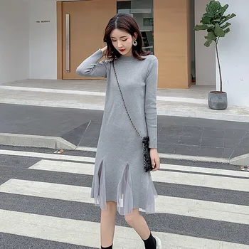 Photo Shoot Jersey Dress Women's Autumn And Winter Gauze Joint Mid-length High Collar Base with Overcoat of Sweater Dress 
Photo Shoot Jersey Dress Women's Autumn And Winter Gauze Joint Mid-length High Collar Base with Overcoat of Sweater Dress